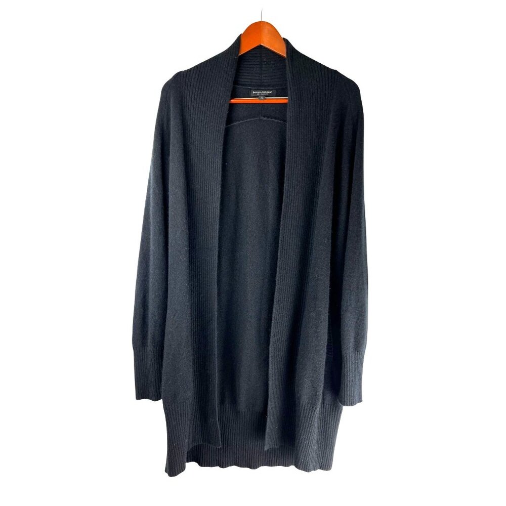 Old Money Black Thick Cashmere Long Duster Cardigan, Banana Republic, Women's M